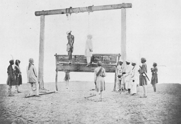 اعدام دو تن از افراد شرکت‌کننده در شورش‌های سال ۱۸۵۷م در هند توسط «مزدوران هندی» شاغل در ارتش انگلستان