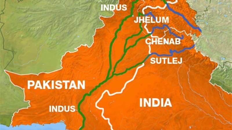 نقشه کشمیر و رودهایی که از آن منطقه میگذرد